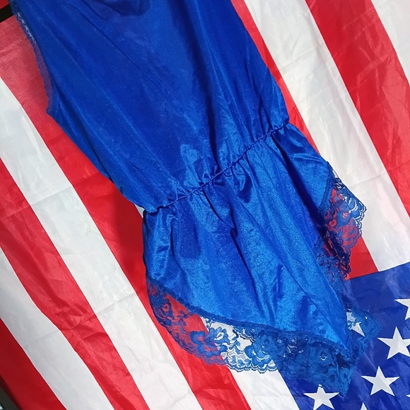 80S VINTAGE BRIGHT BLUE TEDDY ROMPER PLAYSUIT SZ S/M - Picture 8 of 8